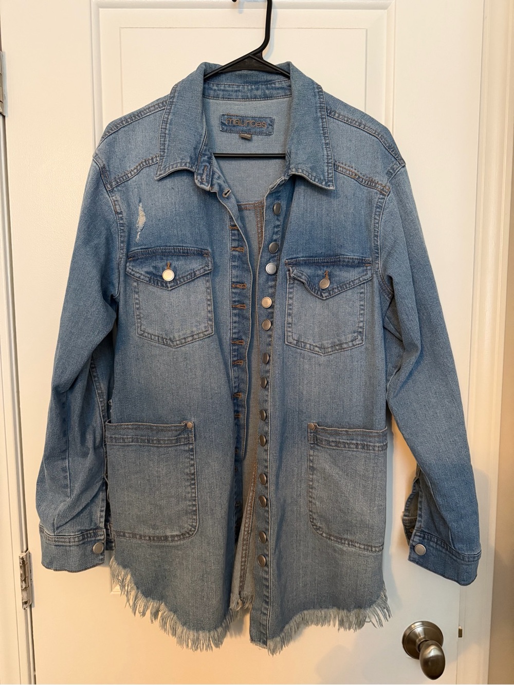 Maurices Light Blue Frayed-Hem Denim Jacket